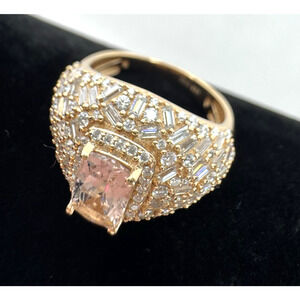 Pink Morganite & Moissanite Halo Pavé Sterling Rose Gold Plated Ring